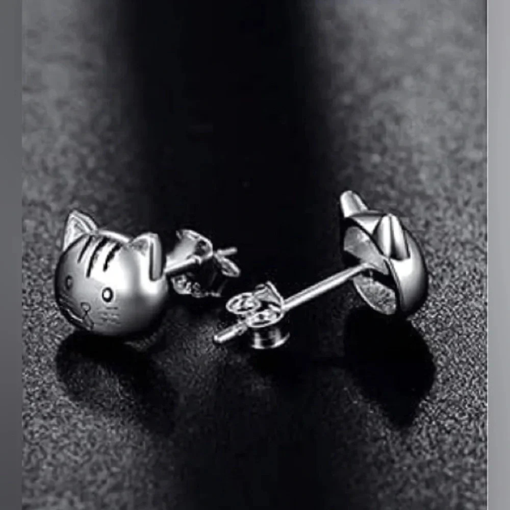 Cute Mini Stainless Steel Cat Stud Earrings